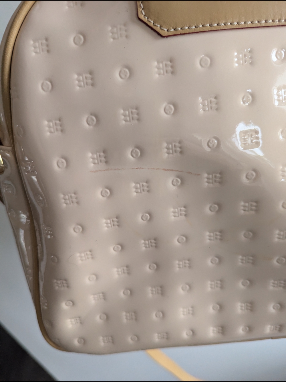 Arcadia Classic Patent Leather Satchel Crossbody with Gold Hardware and Tan Trim - Picture 6 of 9